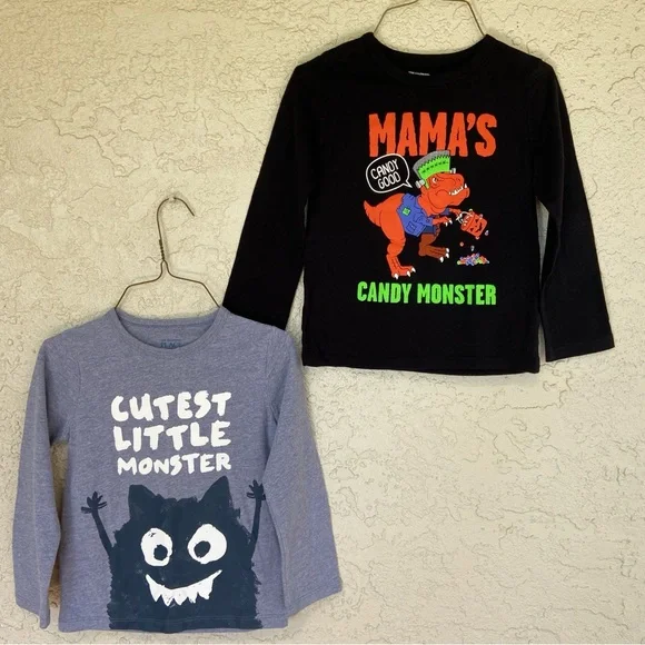 The Children’s Place Size 4T - Set of 2 Boy’s Cotton Long Sleeve Monster Tees - Picture 2 of 12